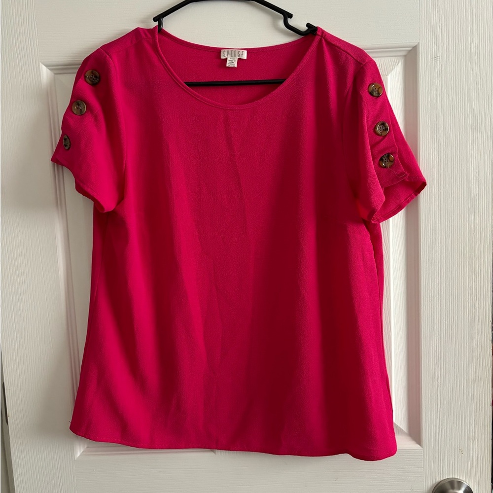 Hot pink top with button sleeves